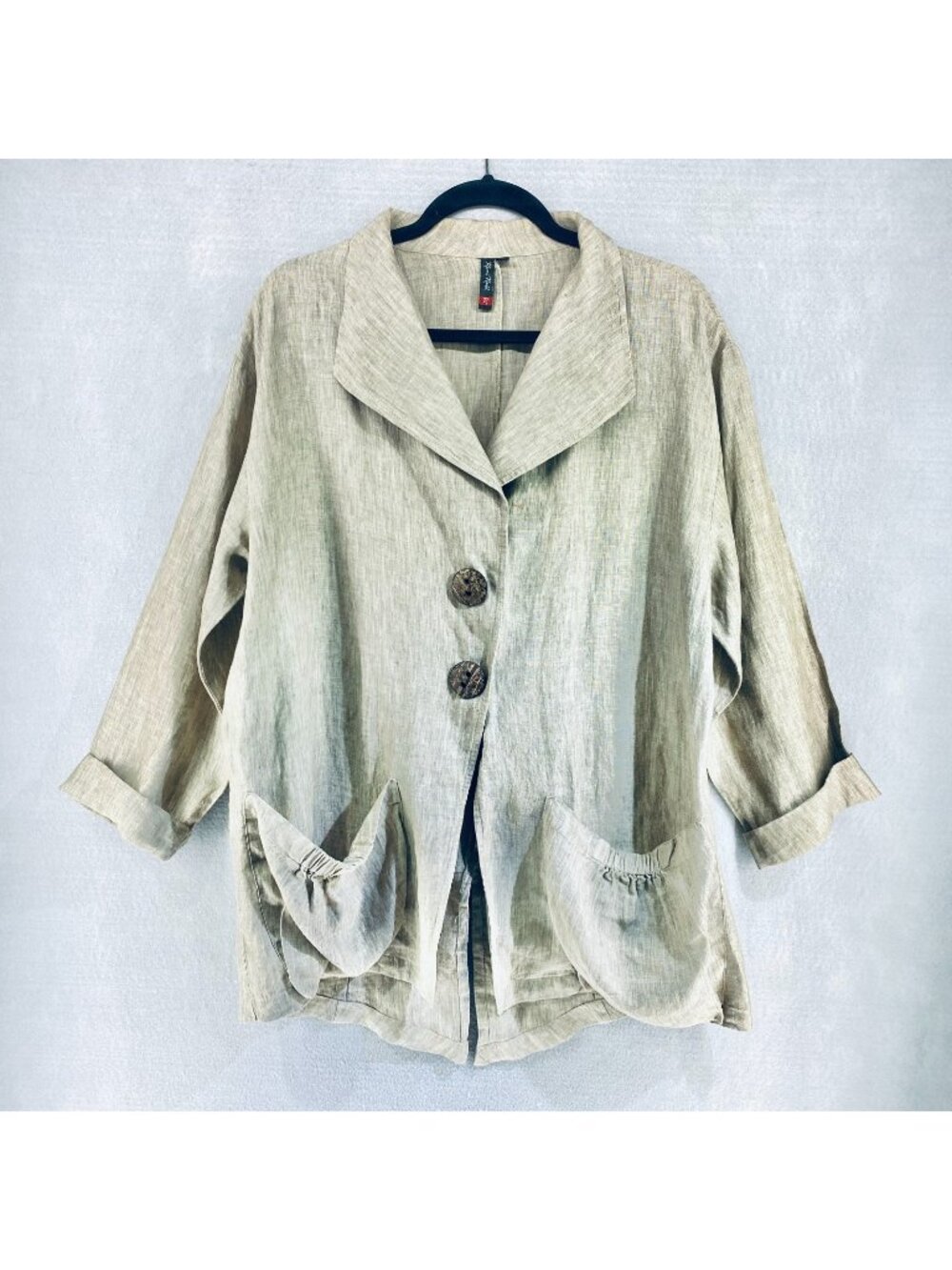 Roni Rabl Linen Top Womens M Beige Button Up Blouse Lagenlook Quiet Luxury